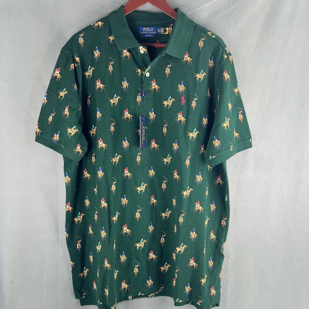 NWT Polo Ralph Lauren All Over Pony Race Mesh Knit Polo Shirt